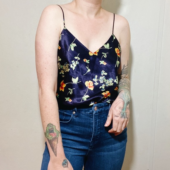 Vintage Tops - Vintage Silky Floral Print Camisole Top